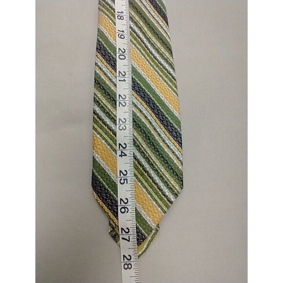 Vtg 70s Damon Tie Mens Necktie Wide Disco Mod Avacado Green Stripe Wide Repp - Picture 4 of 10